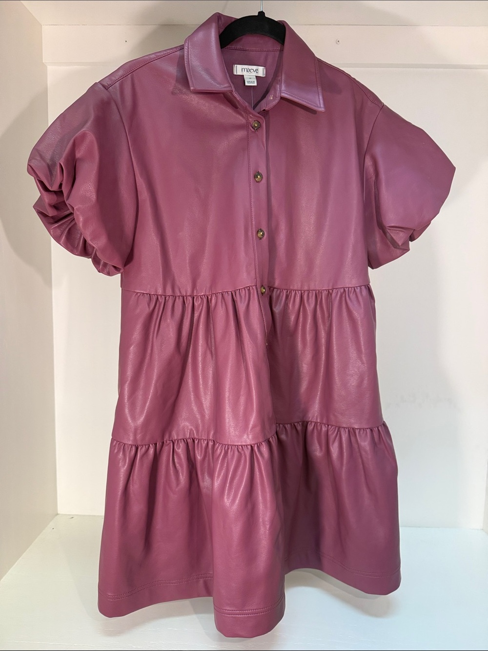 Brand New! Maeve Faux Leather Tiered Button-Up Dress in size XS